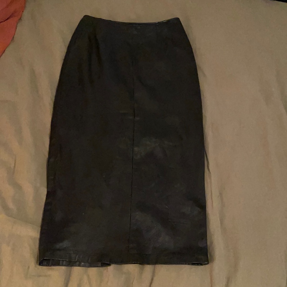 Vintage Black Leather Pencil Skirt